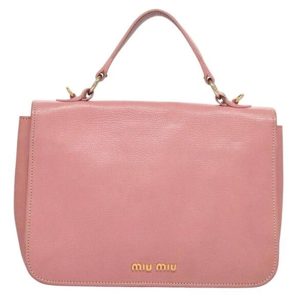 Miu Miu Hand Bag Leather 2way Pink Gold Auth 125296 - Picture 2 of 16